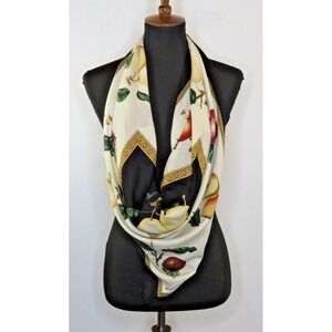 VTG SMITHSONIAN INSTITUTION Fruits Apples 1996 Pattern Rectangle Scarf Wrap EUC